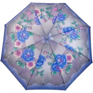 Серый зонт с цветами, в три сложения, Style, полуавтомат, арт.1501-2-22